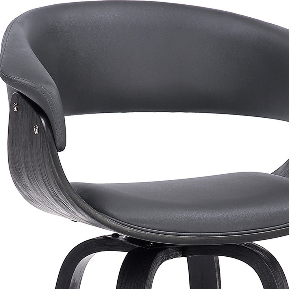 37" Gray And Black Faux Leather And Wood Swivel Low Back Counter Height Bar Chair With Footrest