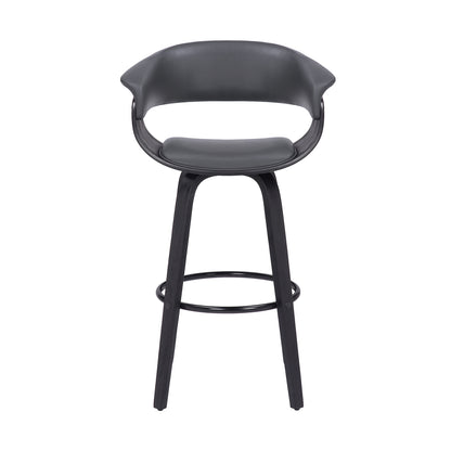 31" Gray And Black Faux Leather And Solid Wood Swivel Low Back Bar Height Bar Chair With Footrest