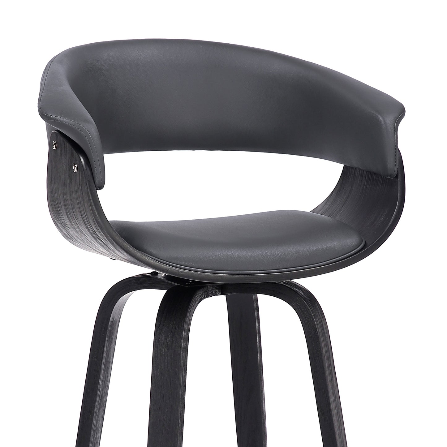 31" Gray And Black Faux Leather And Solid Wood Swivel Low Back Bar Height Bar Chair With Footrest