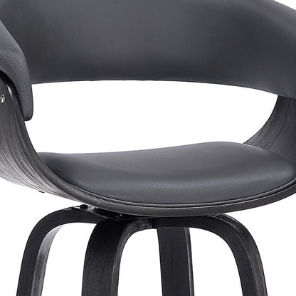 31" Gray And Black Faux Leather And Solid Wood Swivel Low Back Bar Height Bar Chair With Footrest