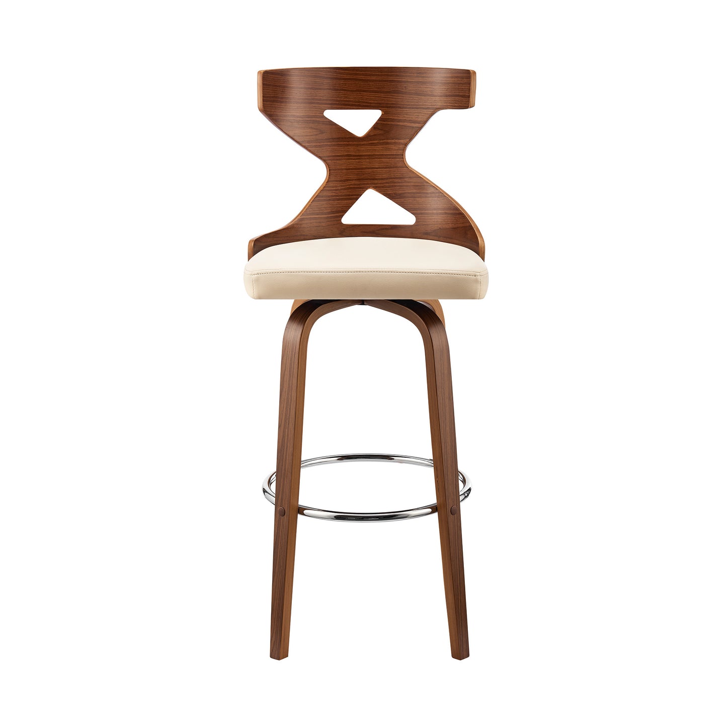 40" Cream Faux Leather And Wood Swivel Counter Height Bar Chair