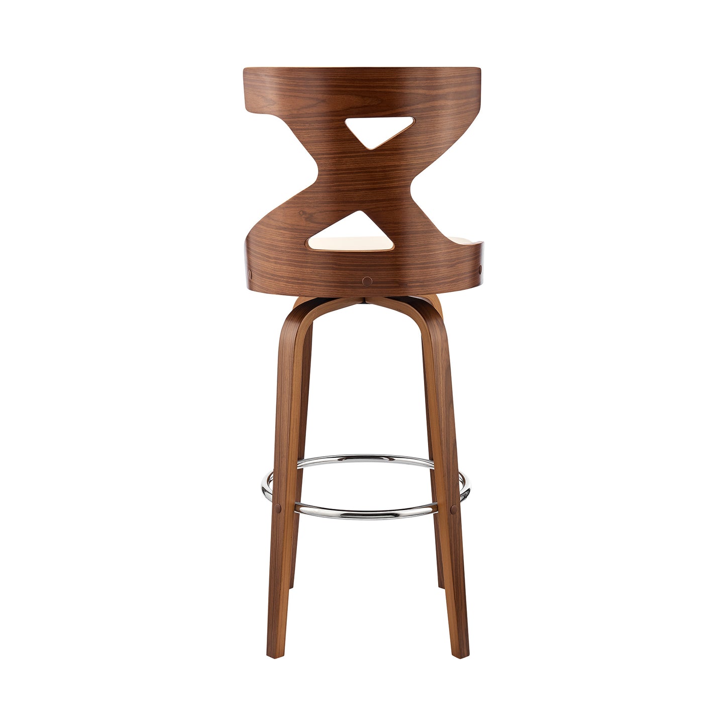 40" Cream Faux Leather And Wood Swivel Counter Height Bar Chair