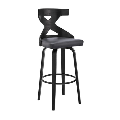 40" Gray Faux Leather And Iron Swivel Counter Height Bar Chair