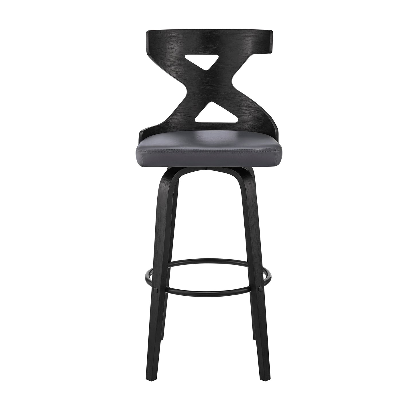 40" Gray Faux Leather And Iron Swivel Counter Height Bar Chair