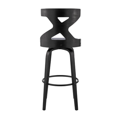 40" Gray Faux Leather And Iron Swivel Counter Height Bar Chair