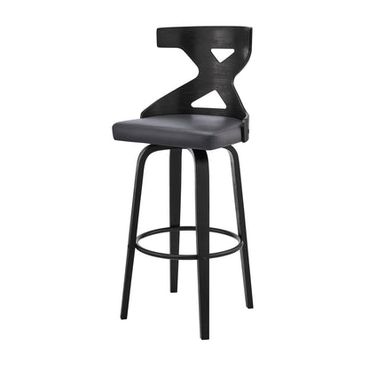 40" Gray Faux Leather And Iron Swivel Counter Height Bar Chair