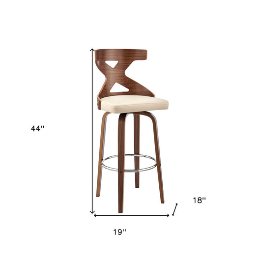 Gayle 30" Swivel Cross Back Cream Faux Leather and Walnut Wood Bar Stool