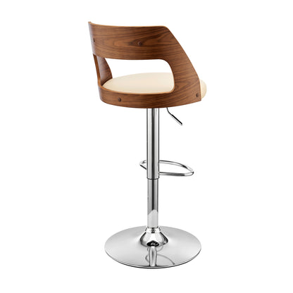 Cream Upholstered Chrome Base Adjustable Swivel Bar Stool