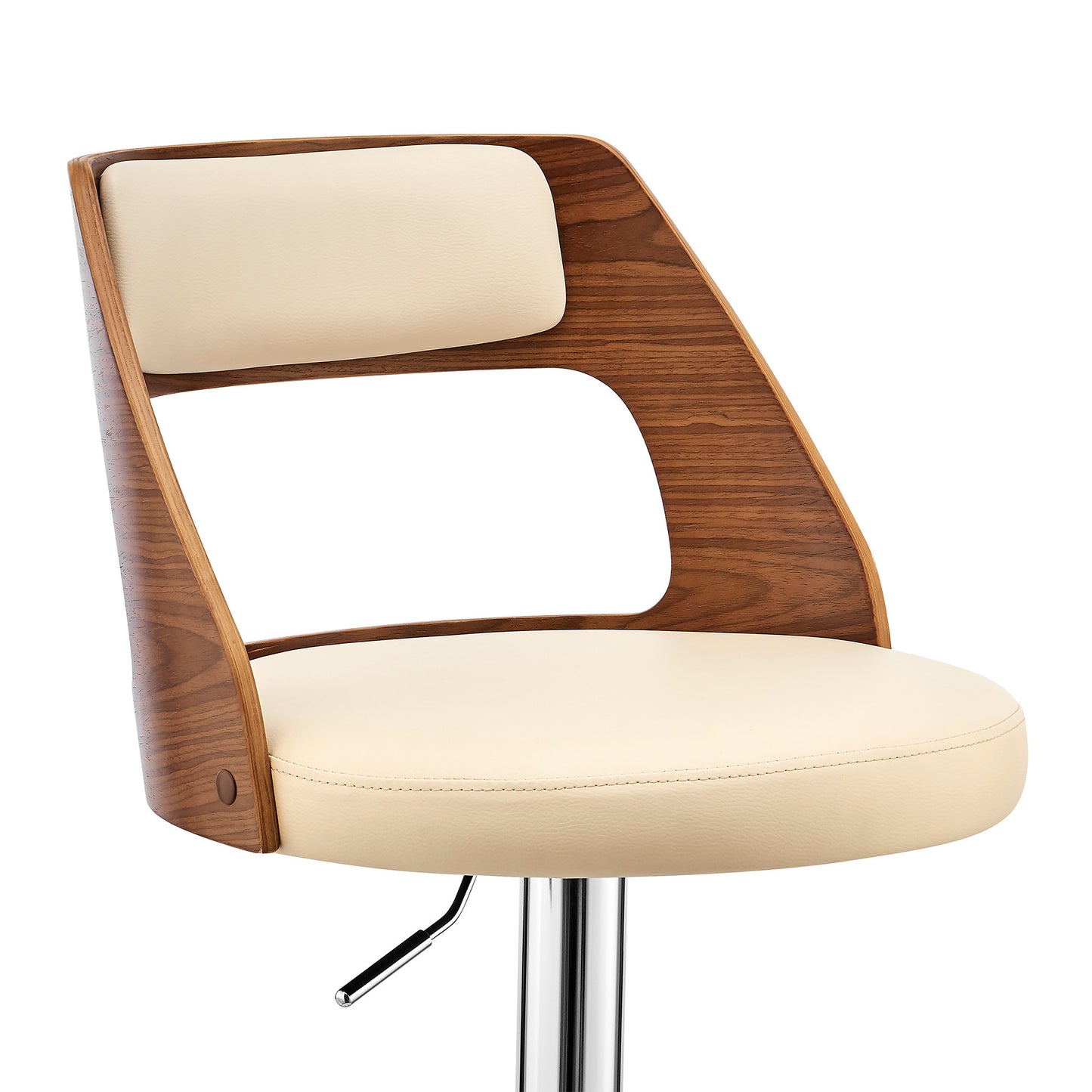 Cream Upholstered Chrome Base Adjustable Swivel Bar Stool
