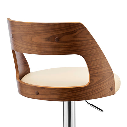Cream Upholstered Chrome Base Adjustable Swivel Bar Stool