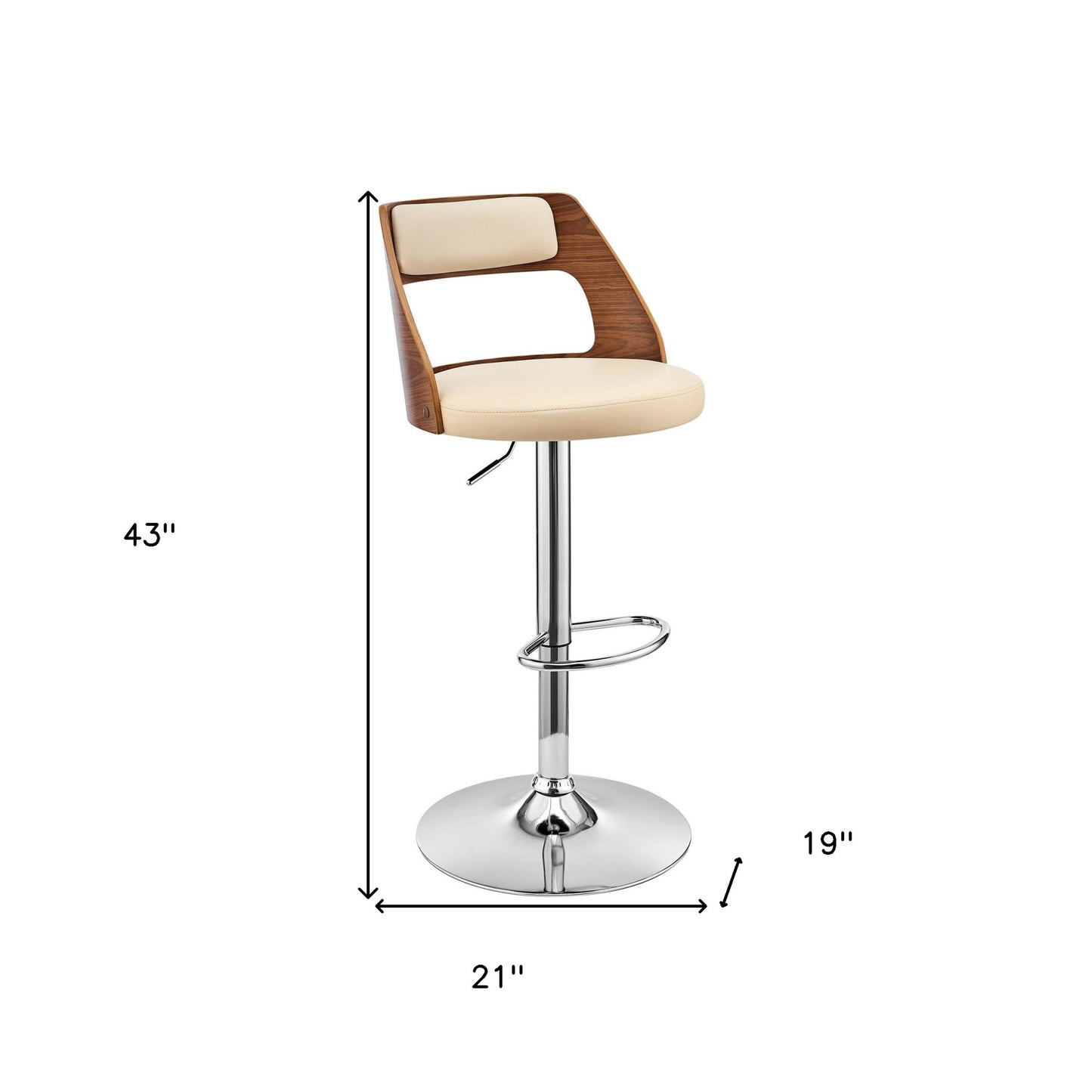 Cream Upholstered Chrome Base Adjustable Swivel Bar Stool