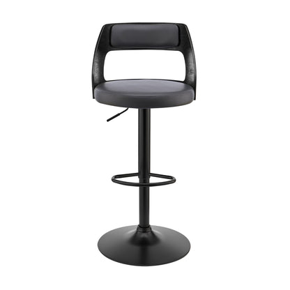 Gray Upholstered Black Base Adjustable Swivel Bar Stool