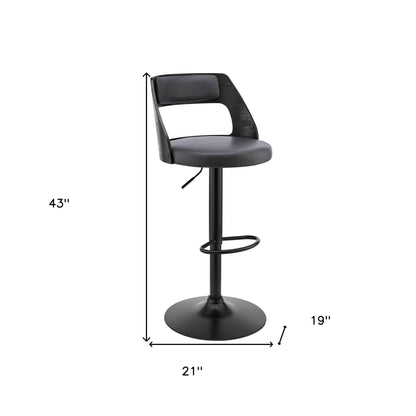 Gray Upholstered Black Base Adjustable Swivel Bar Stool