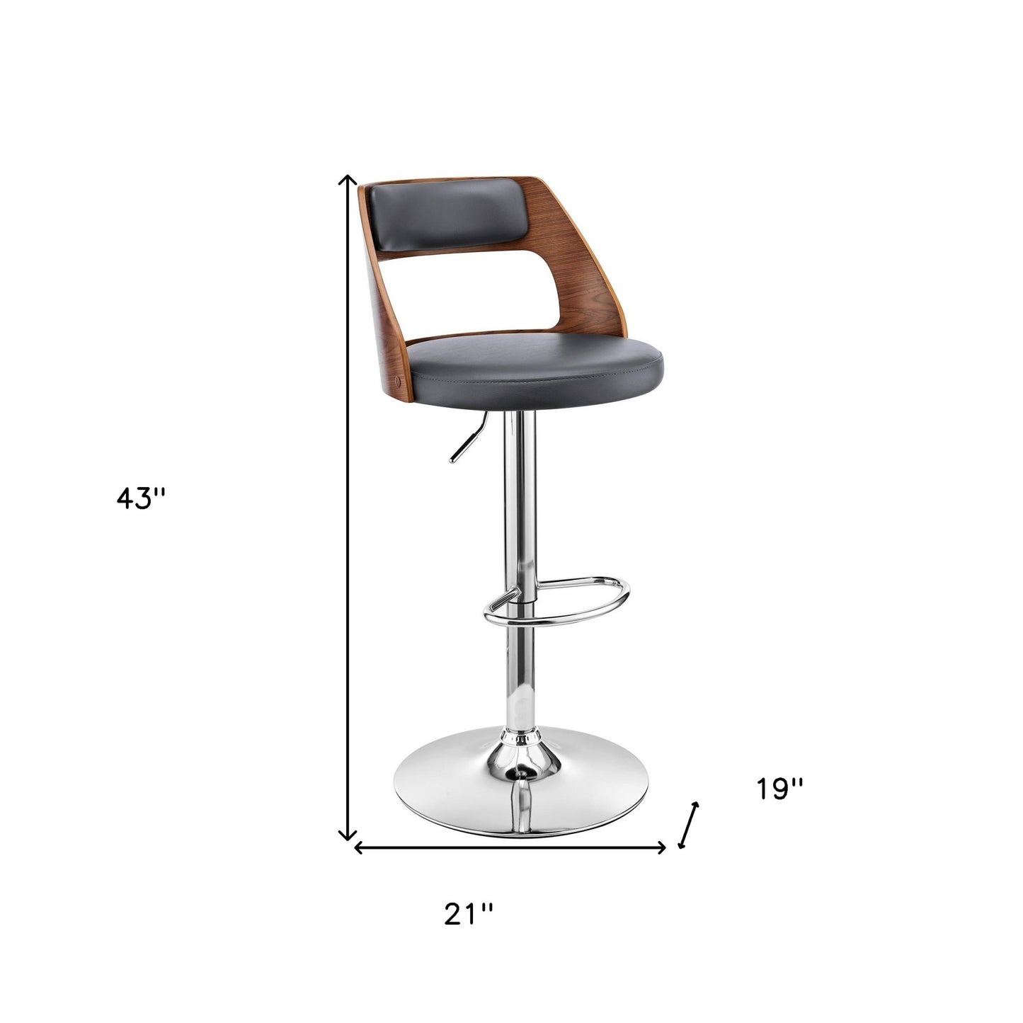 Gray Upholstered Chrome Base Adjustable Swivel Bar Stool