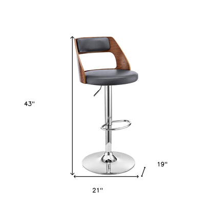 Gray Upholstered Chrome Base Adjustable Swivel Bar Stool
