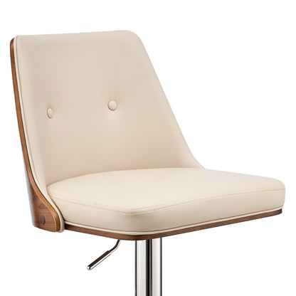 44" Cream Faux Leather And Iron Swivel Adjustable Height Bar Chair
