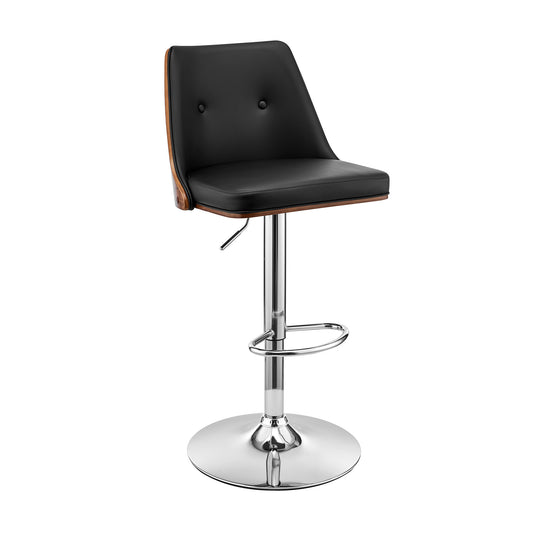 44" Black Faux Leather And Iron Swivel Adjustable Height Bar Chair