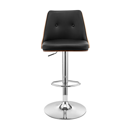 44" Black Faux Leather And Iron Swivel Adjustable Height Bar Chair