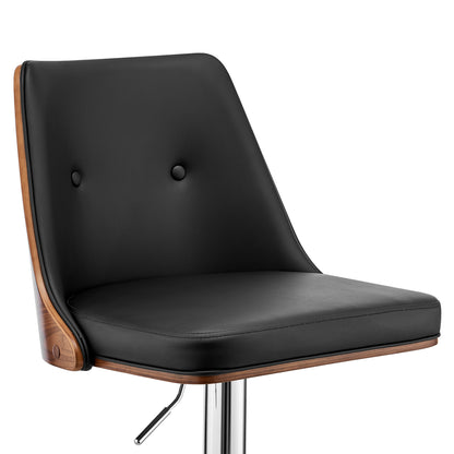 44" Black Faux Leather And Iron Swivel Adjustable Height Bar Chair