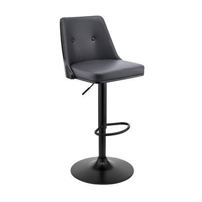 44" Gray Faux Leather And Iron Swivel Adjustable Height Bar Chair