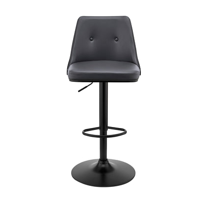 44" Gray Faux Leather And Iron Swivel Adjustable Height Bar Chair