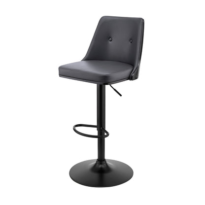44" Gray Faux Leather And Iron Swivel Adjustable Height Bar Chair