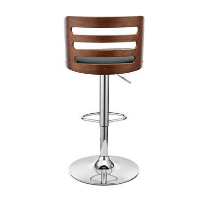 Black Brown And Silver Swivel Adjustable Height Bar Chair With Footrest