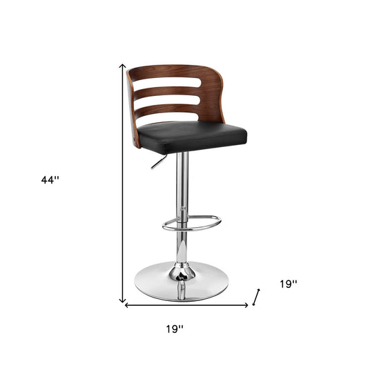 Black Brown And Silver Swivel Adjustable Height Bar Chair With Footrest