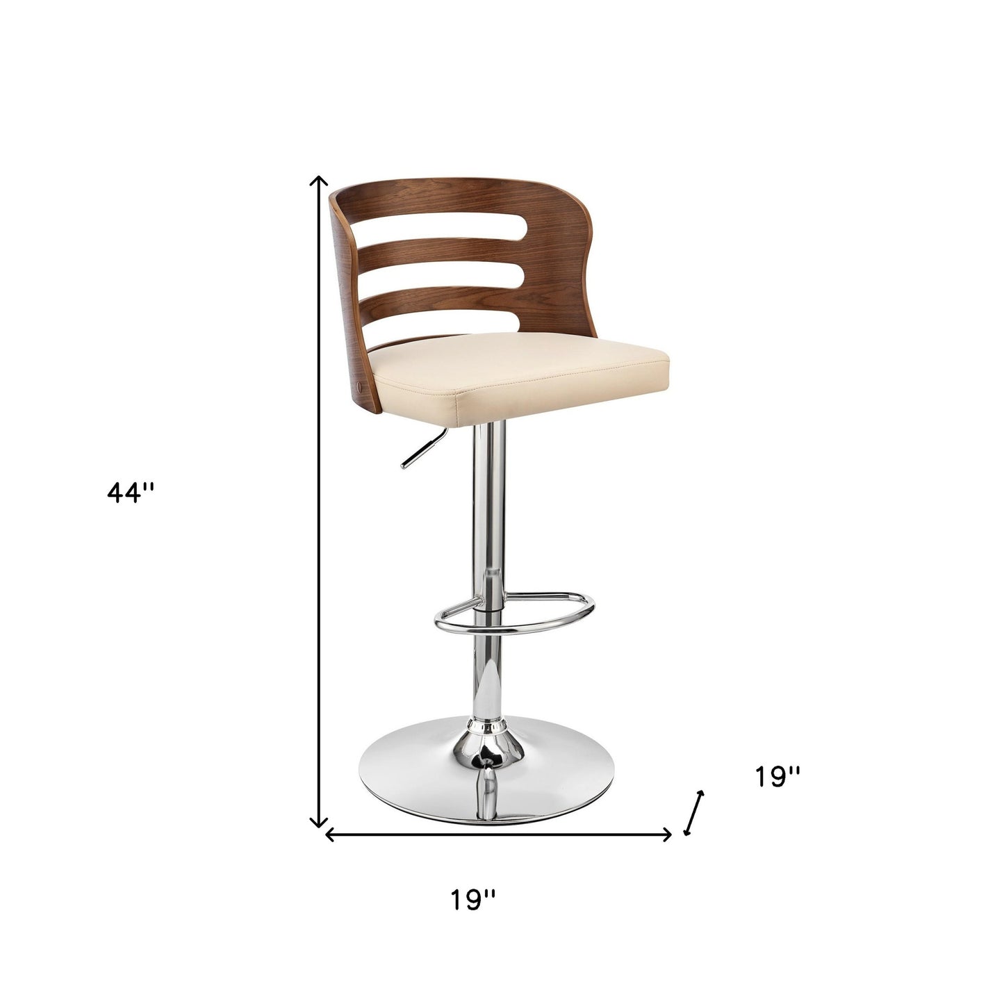 Cream Upholstered Chrome Base Adjustable Swivel Bar Stool