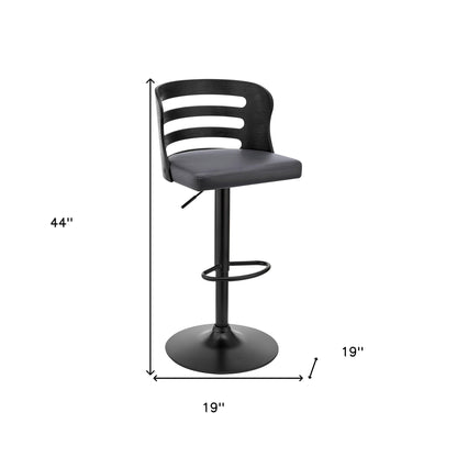 Gray Upholstered & Black Base Adjustable Swivel Bar Stool