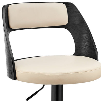 Cream Upholstered Black Base Adjustable Swivel Bar Stool