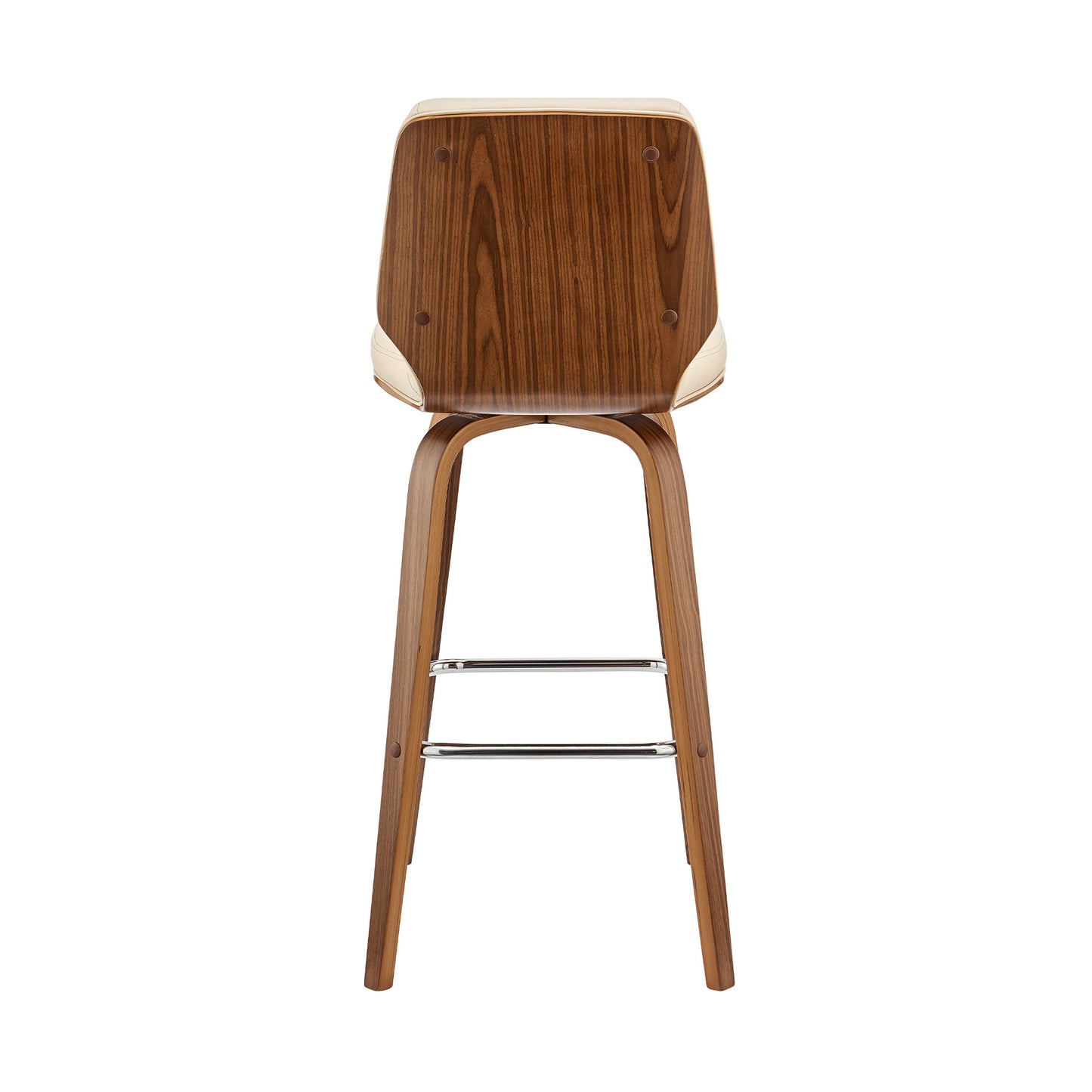 38" Cream Faux Leather  Wood Swivel Bar Height Chair
