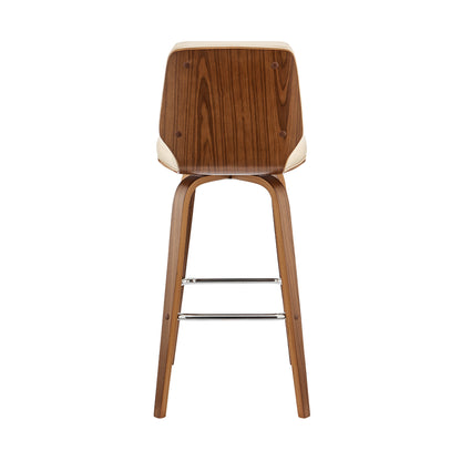 38" Cream Faux Leather  Wood Swivel Bar Height Chair