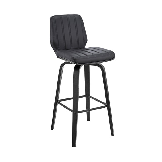 38" Gray Faux Leather And Iron Swivel Bar Height Chair