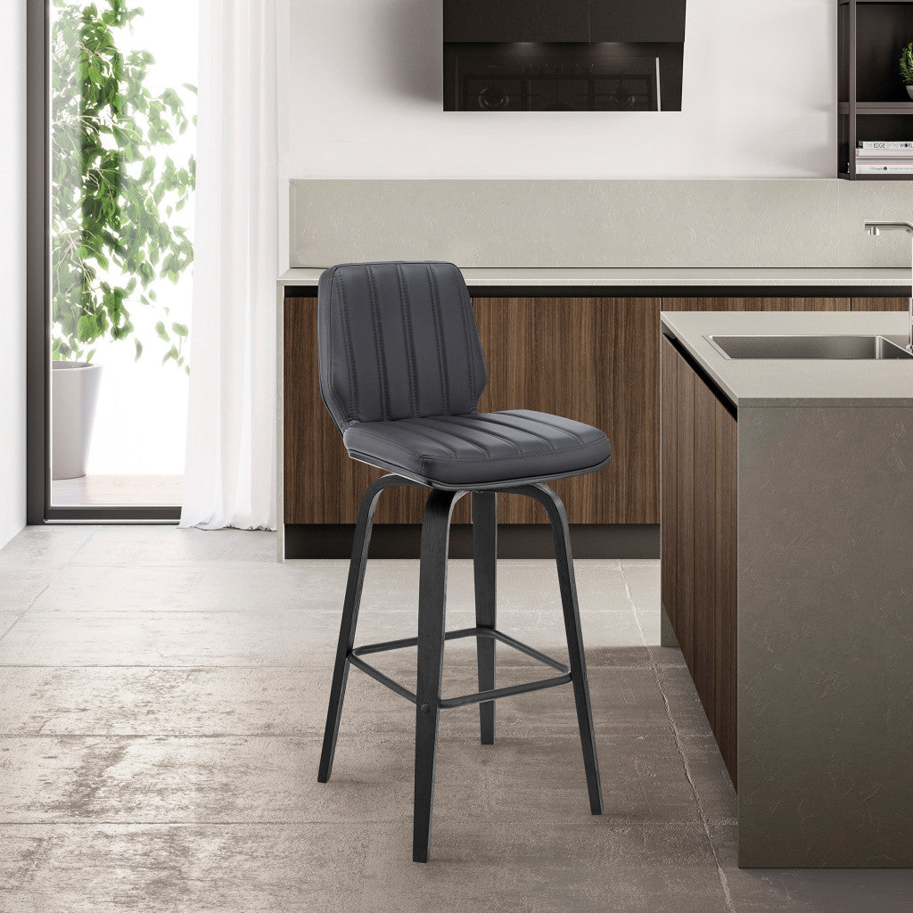 38" Gray Faux Leather And Iron Swivel Bar Height Chair
