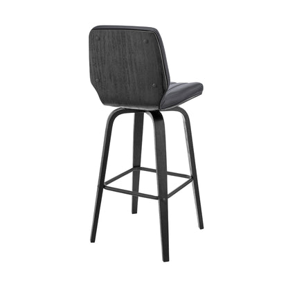 38" Gray Faux Leather And Iron Swivel Bar Height Chair