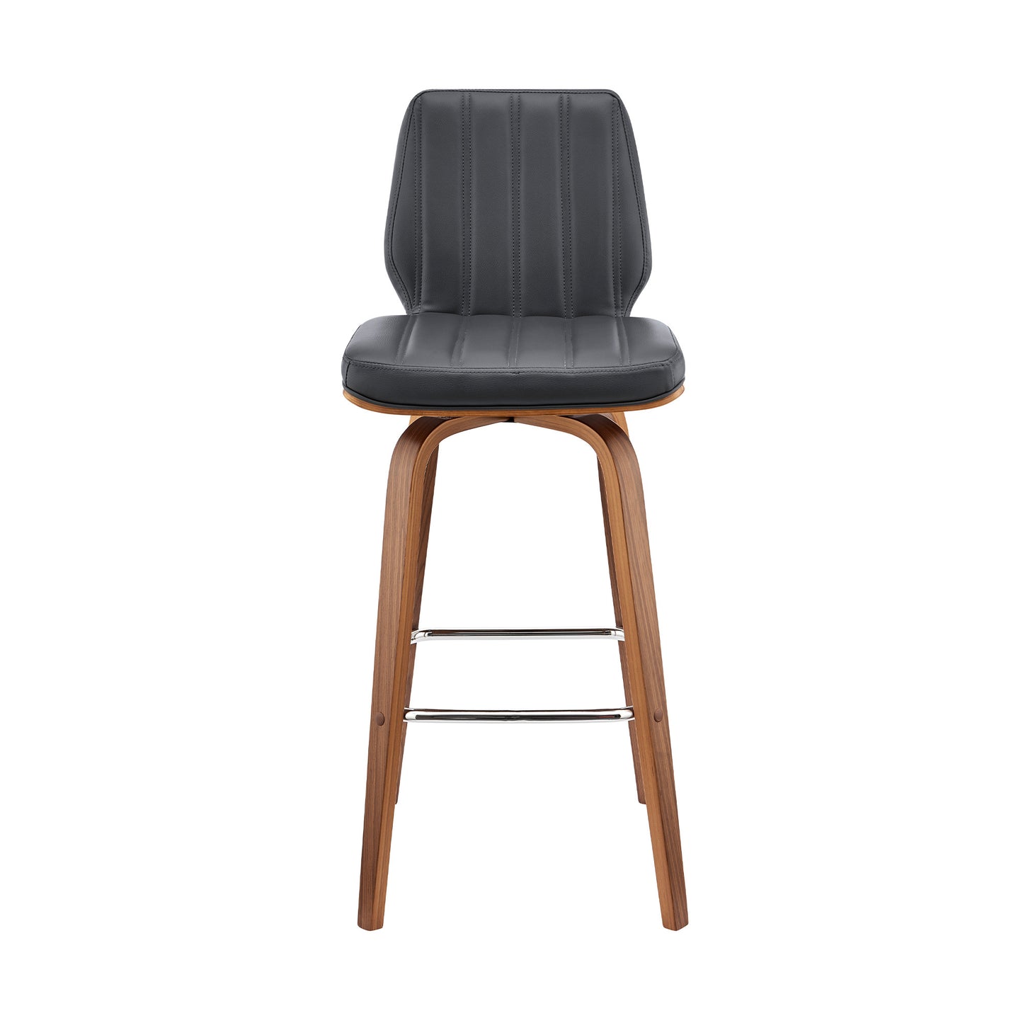 38" Dark Gray Faux Leather And Wood Swivel Bar Height Chair