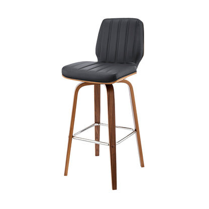 38" Dark Gray Faux Leather And Wood Swivel Bar Height Chair