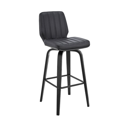 42" Gray Faux Leather And Iron Swivel Bar Height Chair
