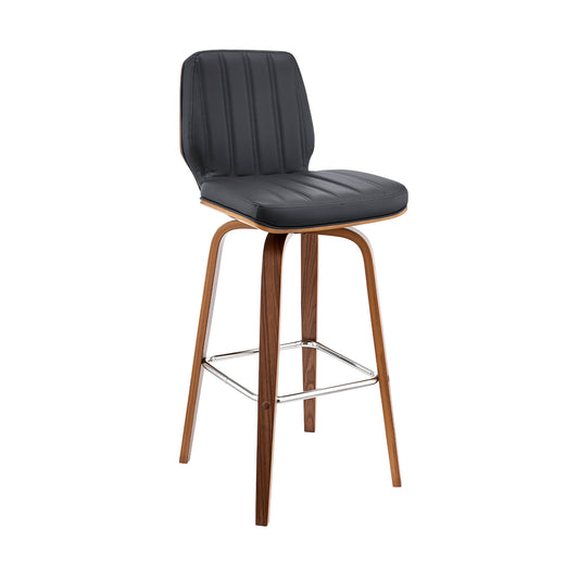 42" Dark Gray Faux Leather And Wood Swivel Bar Height Chair