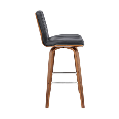 42" Dark Gray Faux Leather And Wood Swivel Bar Height Chair