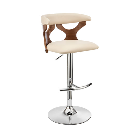 43" Cream Faux Leather And Iron Swivel Adjustable Height Bar Chair