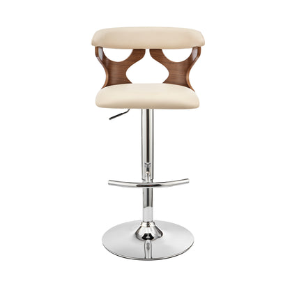 43" Cream Faux Leather And Iron Swivel Adjustable Height Bar Chair
