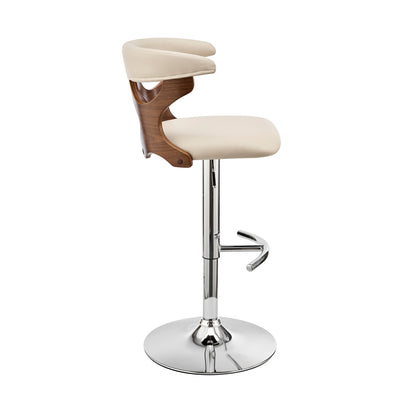 43" Cream Faux Leather And Iron Swivel Adjustable Height Bar Chair