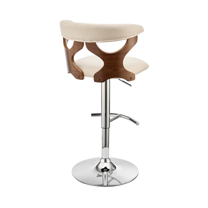 43" Cream Faux Leather And Iron Swivel Adjustable Height Bar Chair
