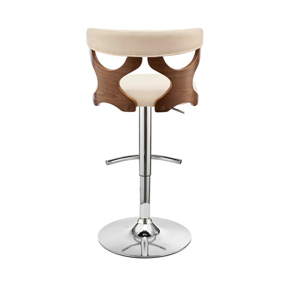43" Cream Faux Leather And Iron Swivel Adjustable Height Bar Chair