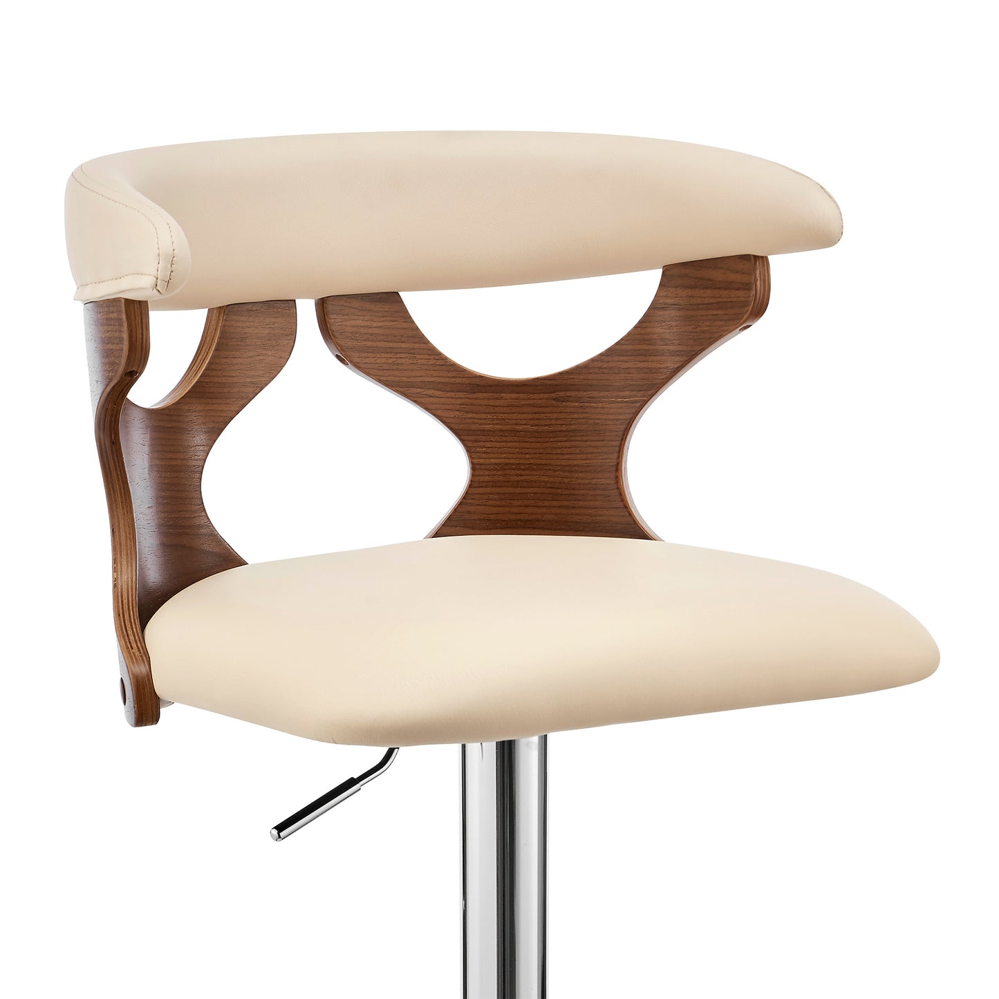 43" Cream Faux Leather And Iron Swivel Adjustable Height Bar Chair