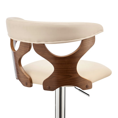 43" Cream Faux Leather And Iron Swivel Adjustable Height Bar Chair