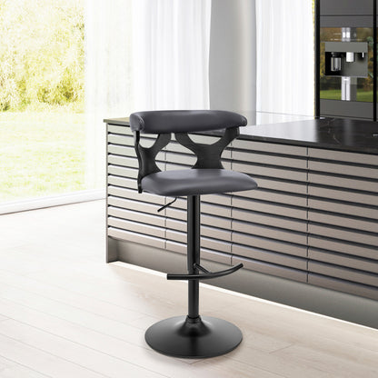 43" Gray Faux Leather And Iron Swivel Adjustable Height Bar Chair