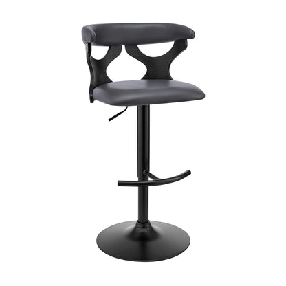 43" Gray Faux Leather And Iron Swivel Adjustable Height Bar Chair